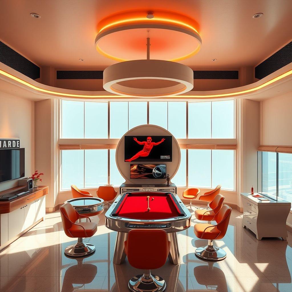 Retro Futuristic game room - AI Generated