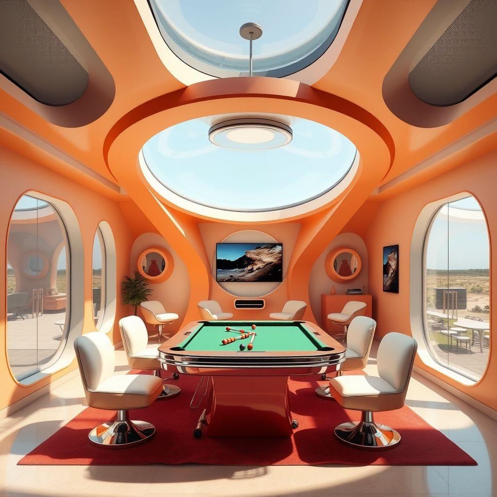 Retro Futuristic game room - AI Generated