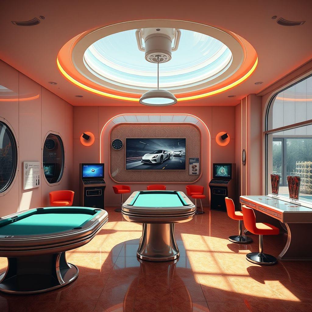 Retro Futuristic game room - AI Generated