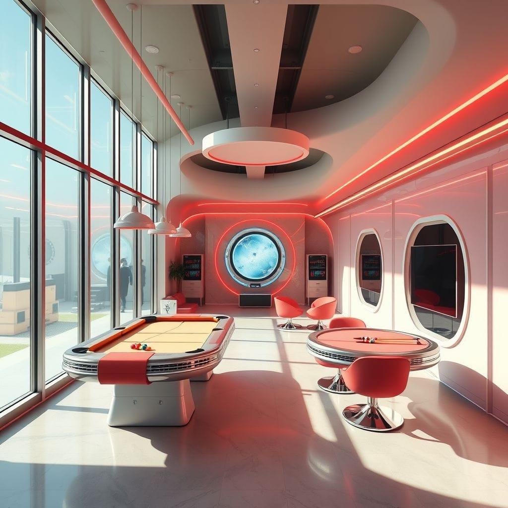 Retro Futuristic game room - AI Generated