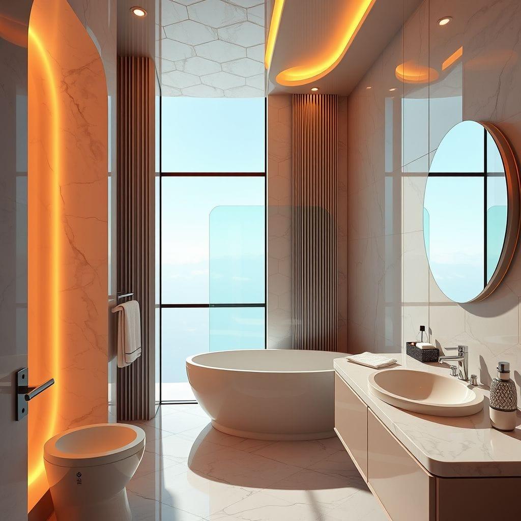 Retro Futuristic hotel bathroom - AI Generated