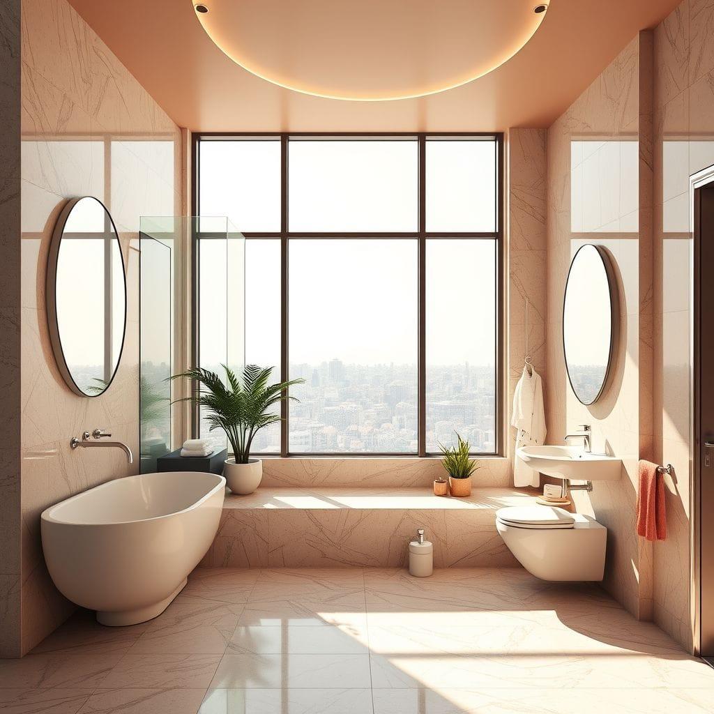 Retro Futuristic hotel bathroom - AI Generated