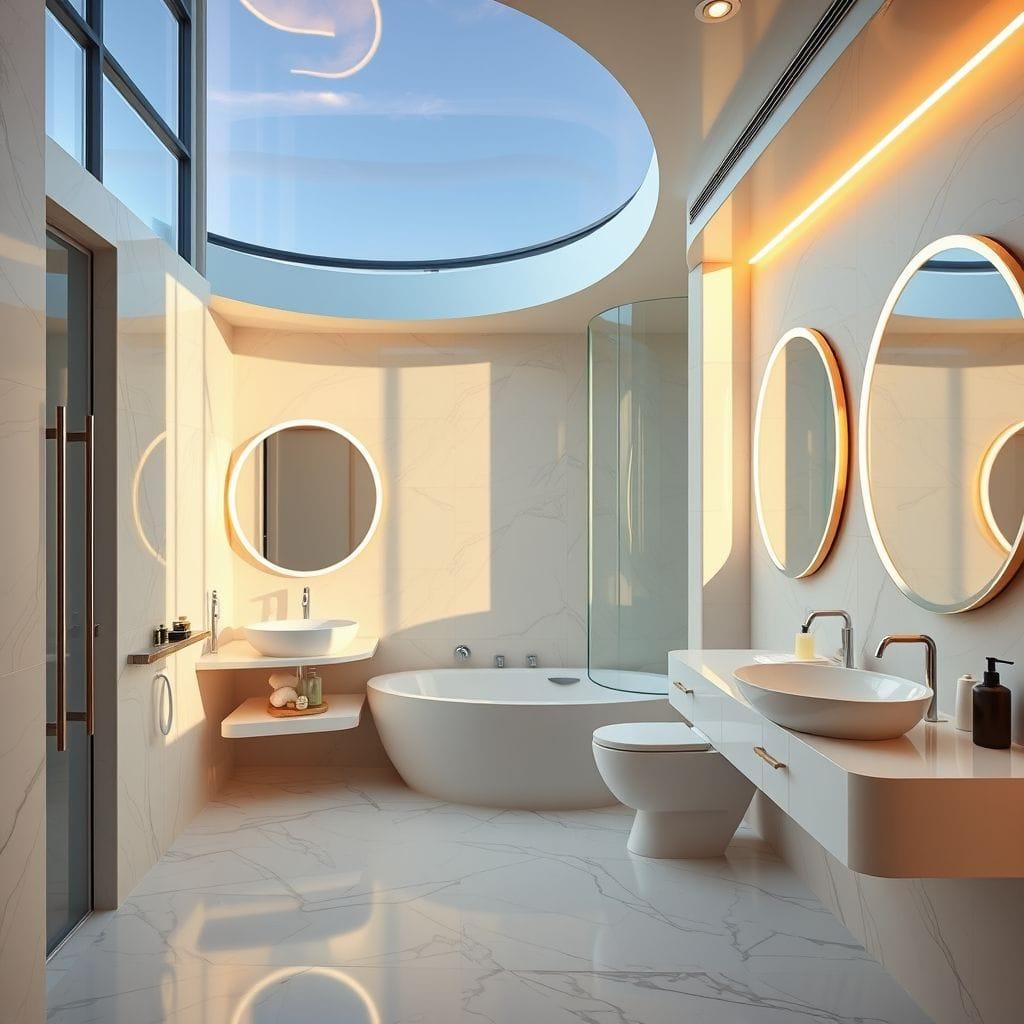 Retro Futuristic hotel bathroom - AI Generated