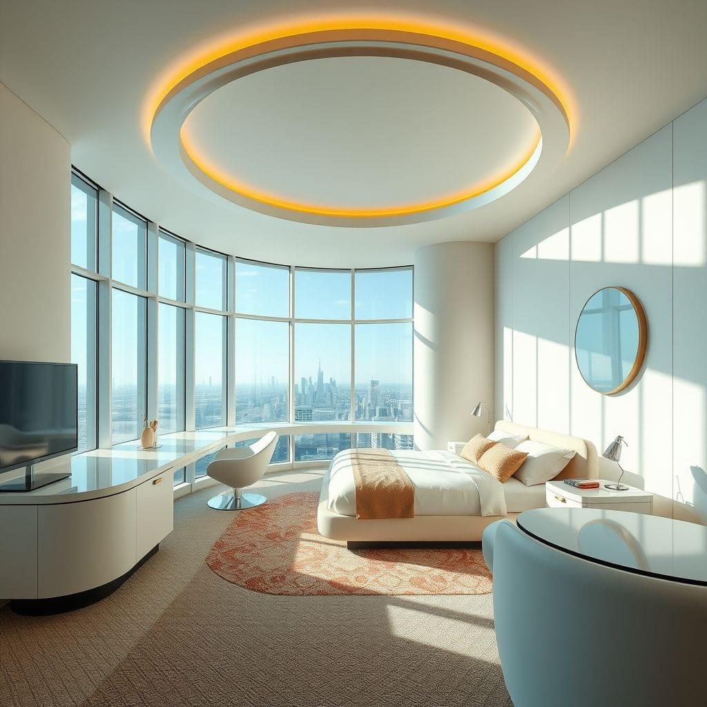 Retro Futuristic hotel room - AI Generated