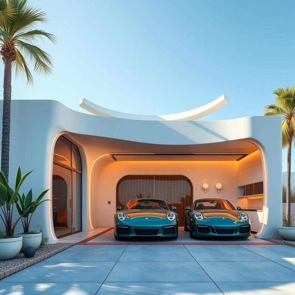 Retro Futuristic outdoor garage - AI Generated
