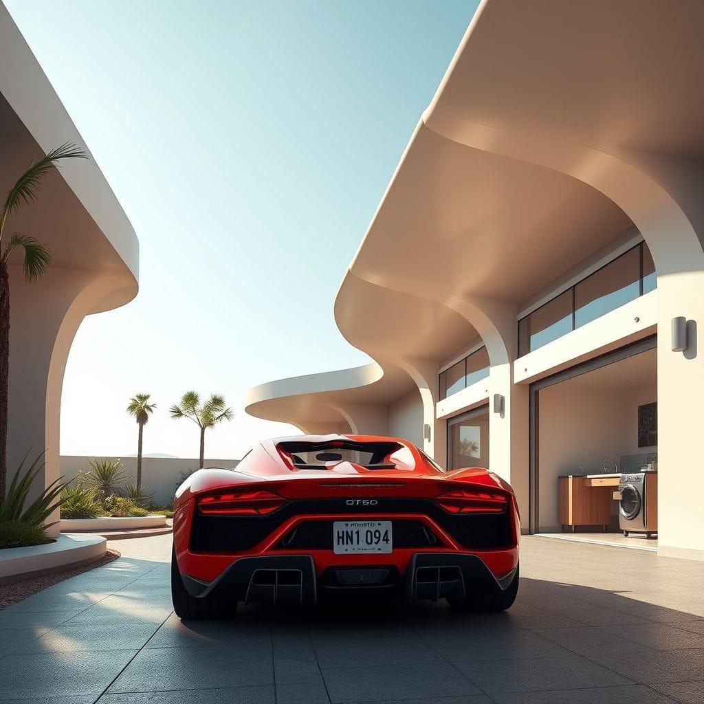 Retro Futuristic outdoor garage - AI Generated