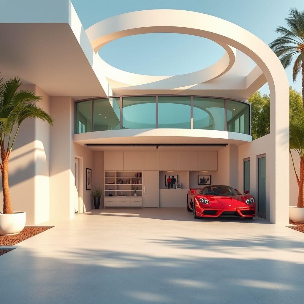 Retro Futuristic outdoor garage - AI Generated