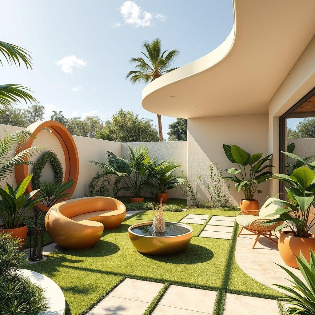 Retro Futuristic outdoor garden - AI Generated