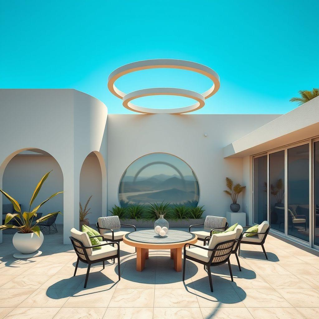 Retro Futuristic outdoor patio - AI Generated
