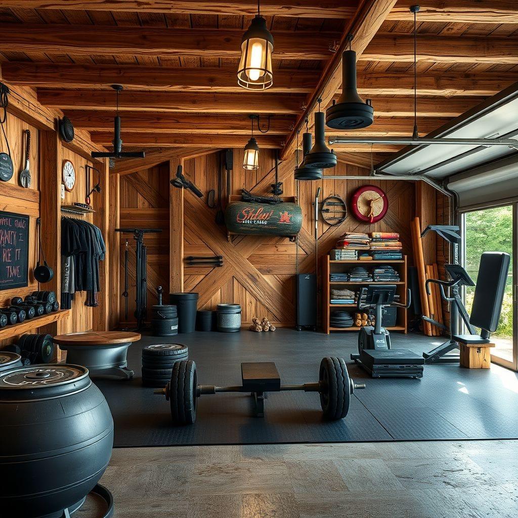 Rustic garage gym - AI Generated