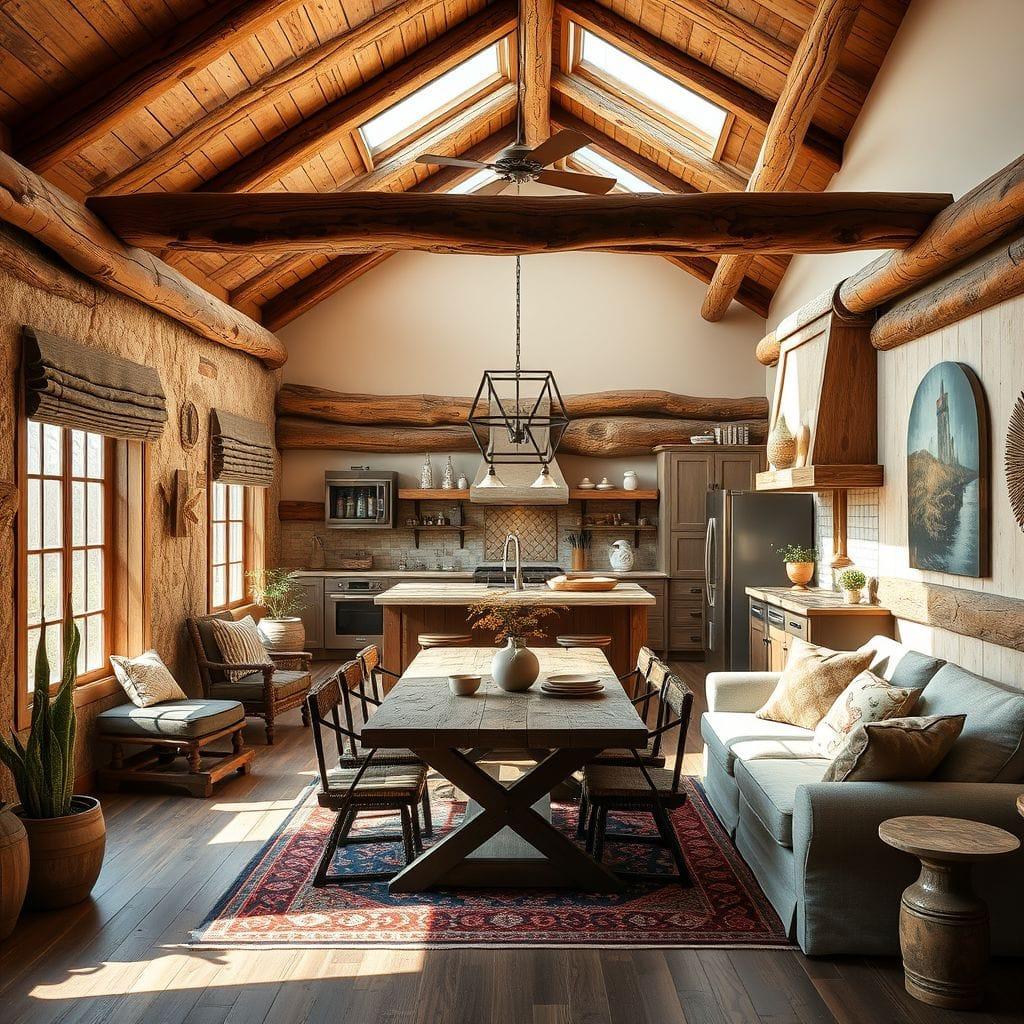 Rustic kitchen living combo - AI Generated