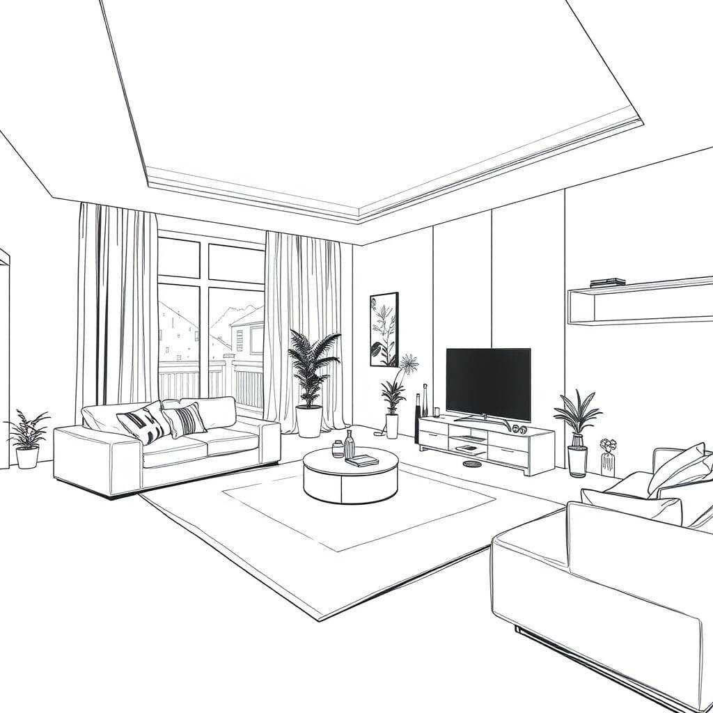 Sketch entertainment room - AI Generated
