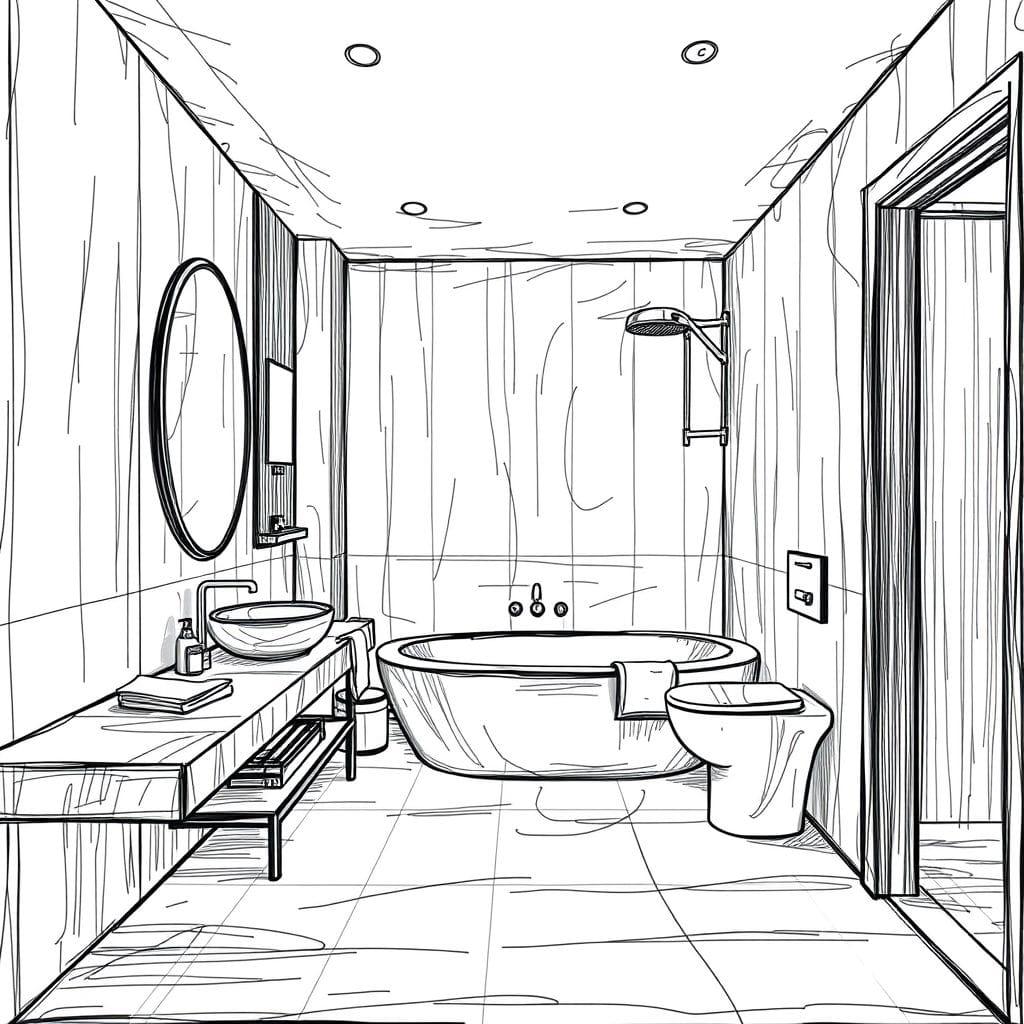 Sketch hotel bathroom - AI Generated