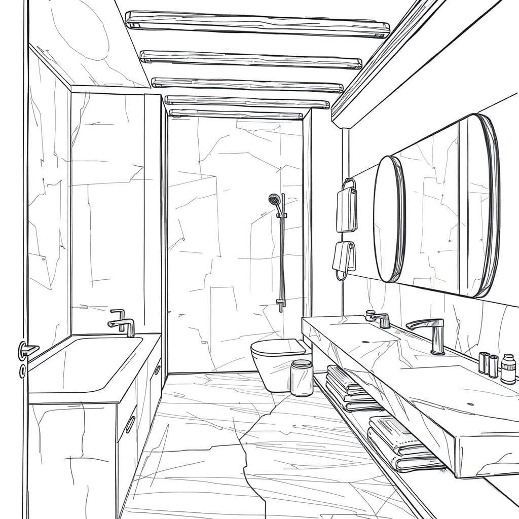 Sketch hotel bathroom - AI Generated