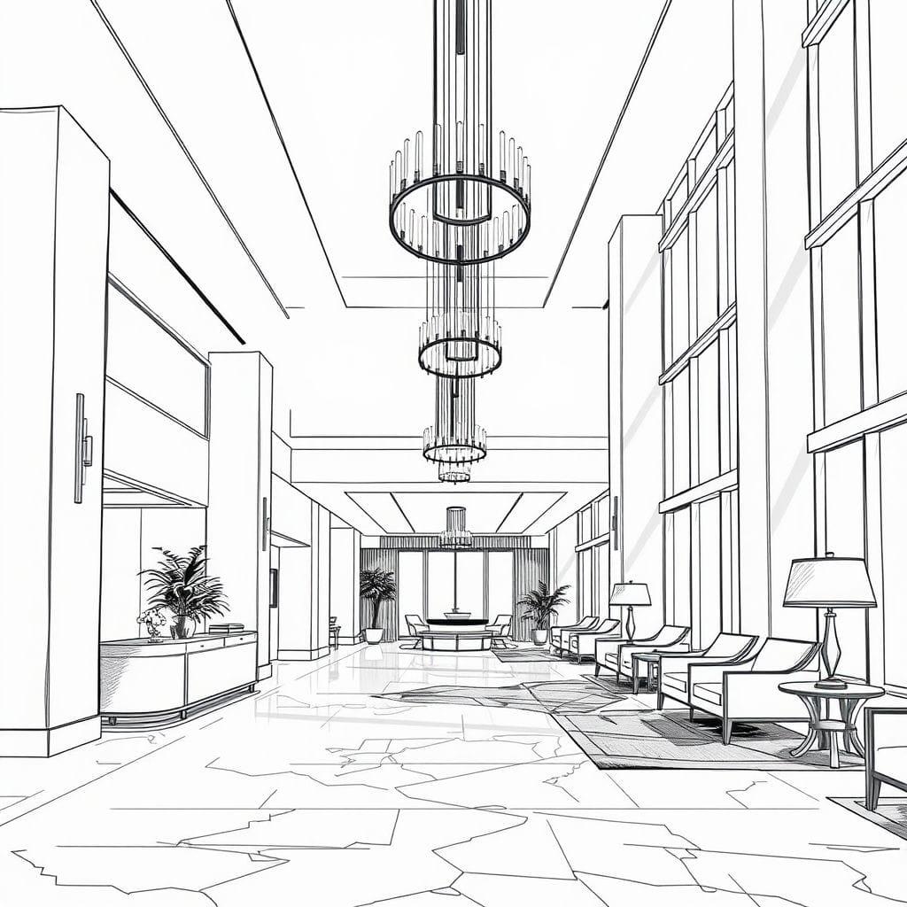 Sketch hotel lobby - AI Generated