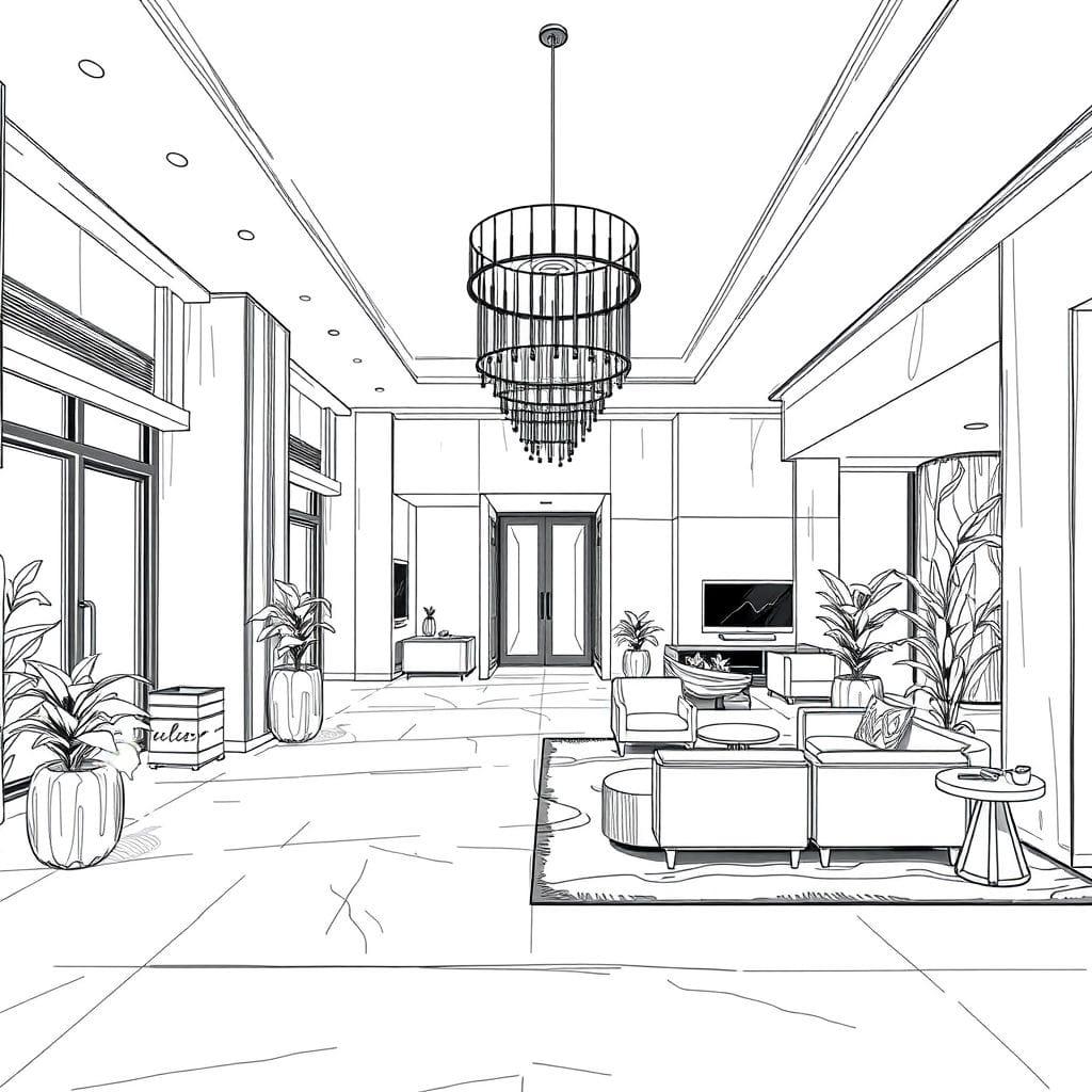 Sketch hotel lobby - AI Generated
