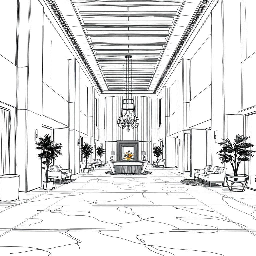 Sketch hotel lobby - AI Generated