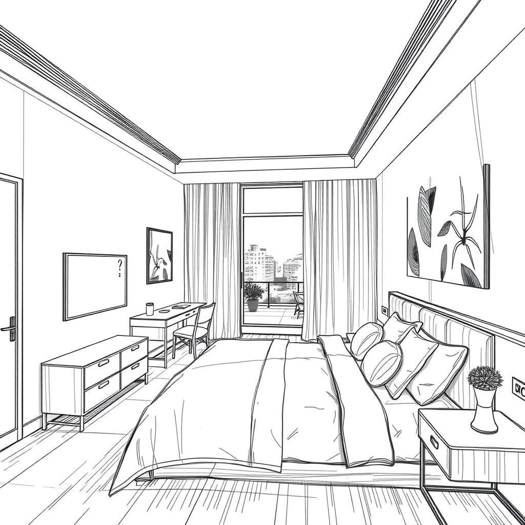 Sketch hotel room - AI Generated