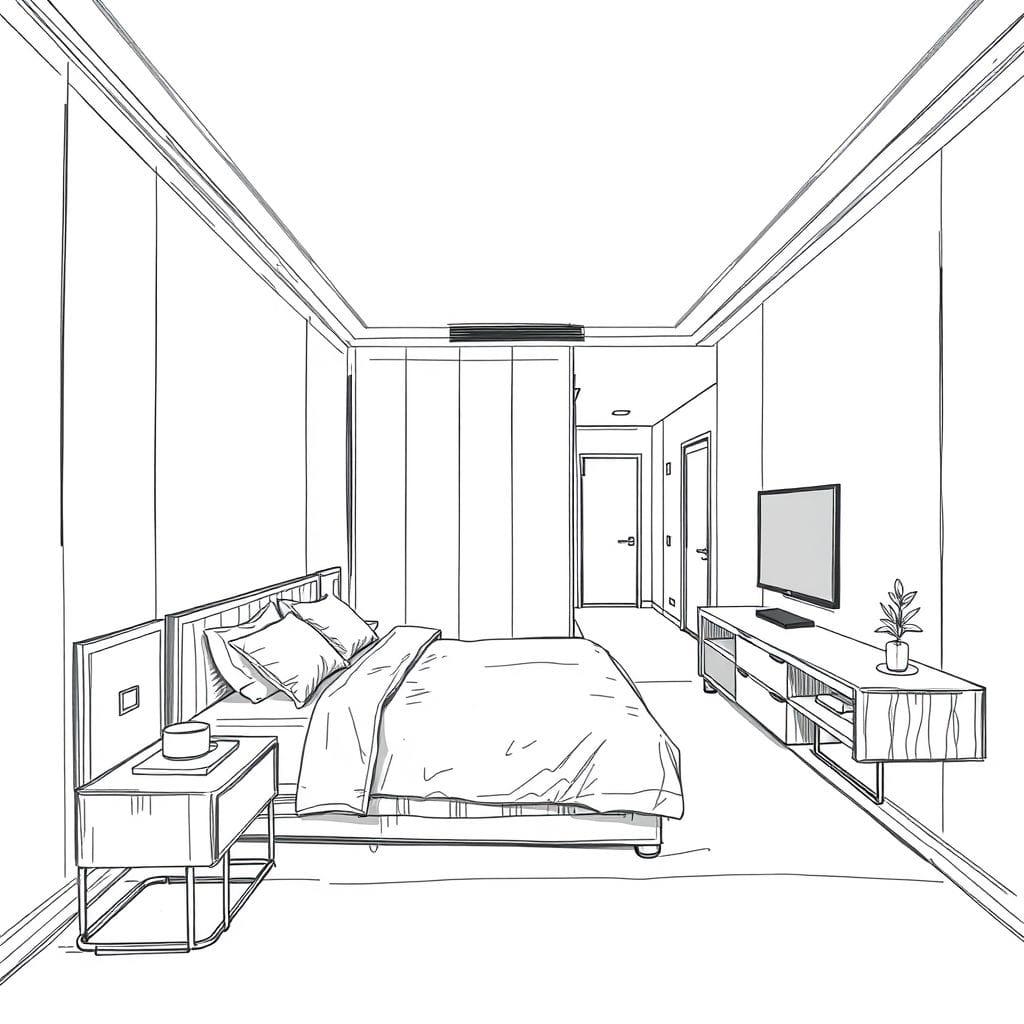 Sketch hotel room - AI Generated