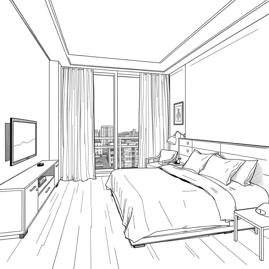 Sketch hotel room - AI Generated