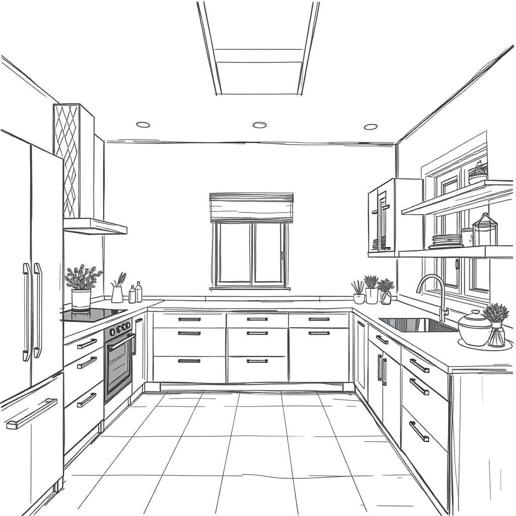 Sketch kitchen - AI Generated