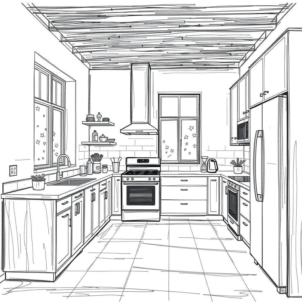Sketch kitchen - AI Generated