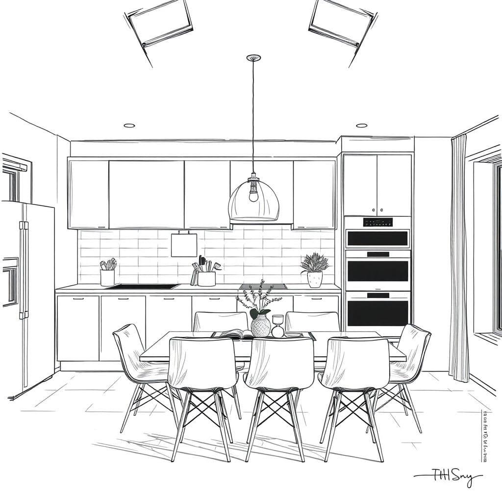 Sketch kitchen living combo - AI Generated