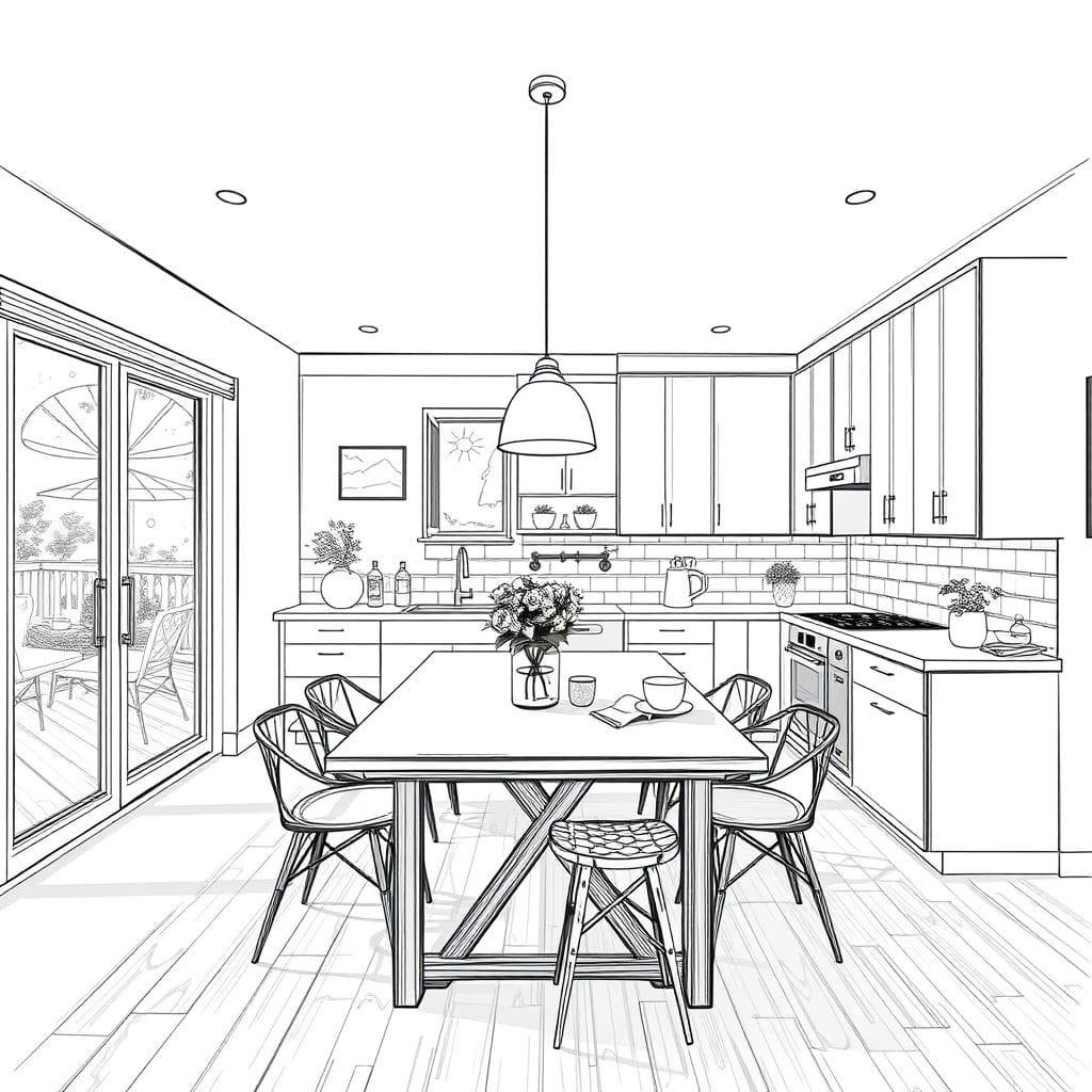Sketch kitchen living combo - AI Generated