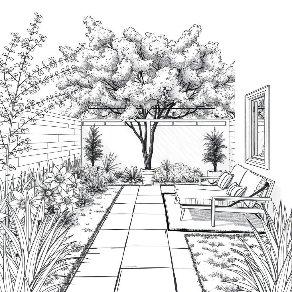 Sketch outdoor garden - AI Generated