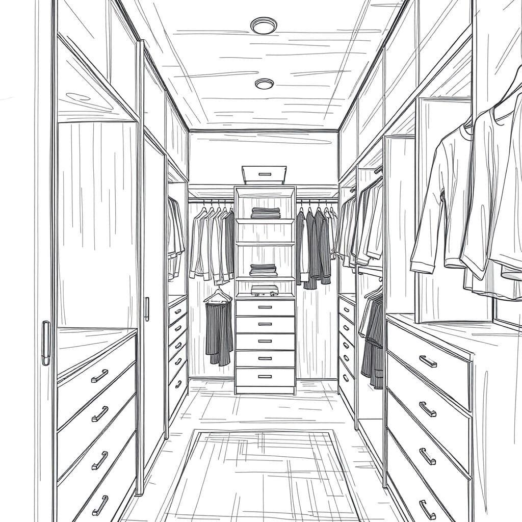 Sketch walk-in closet - AI Generated