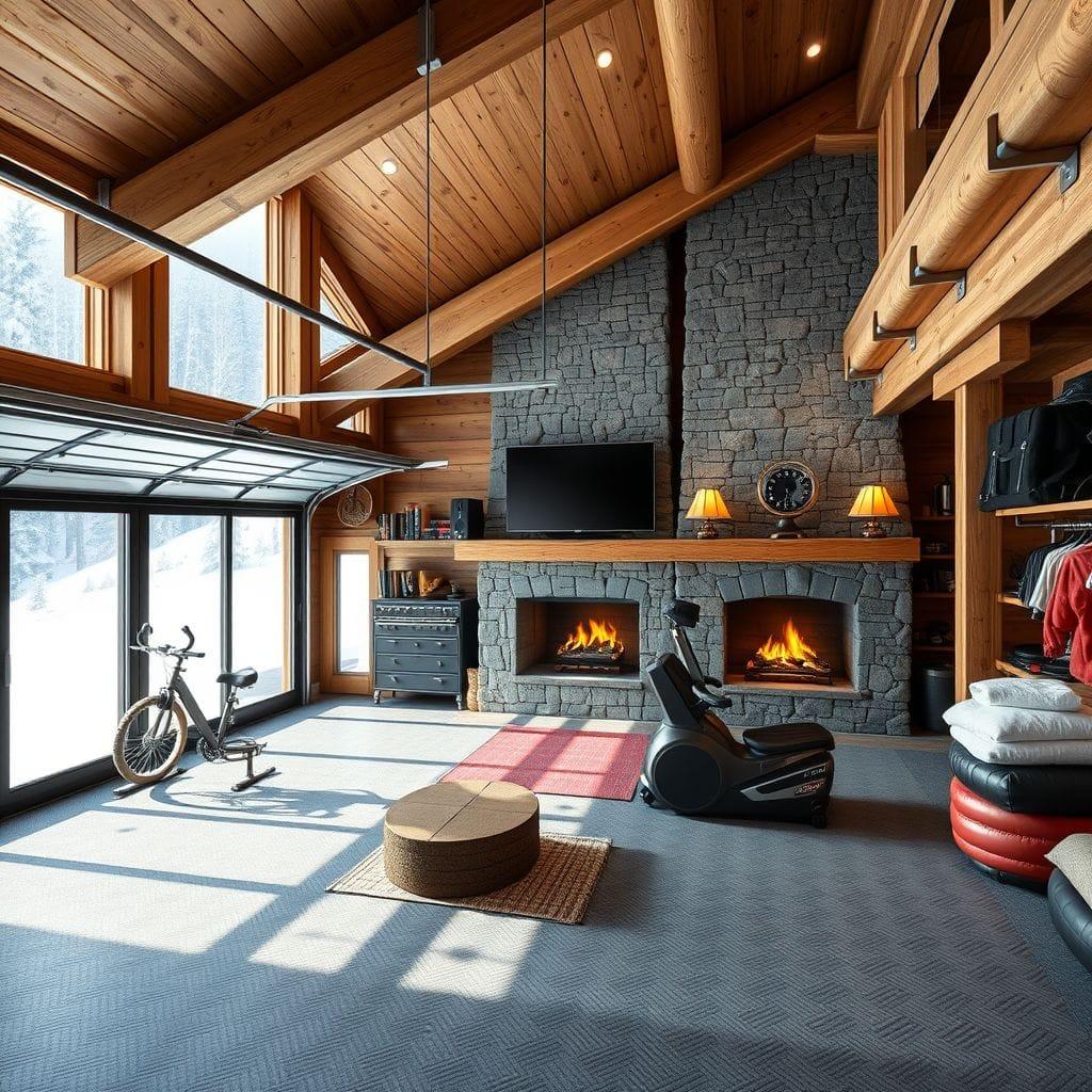 Ski Chalet garage gym - AI Generated