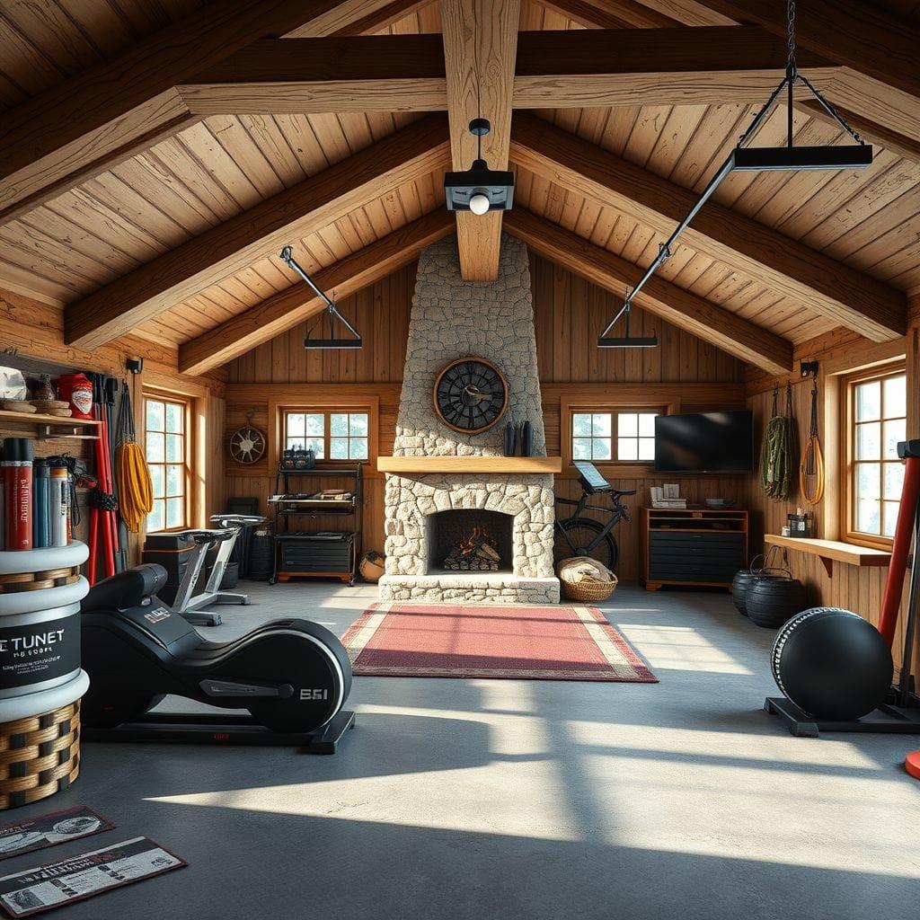 Ski Chalet garage gym - AI Generated
