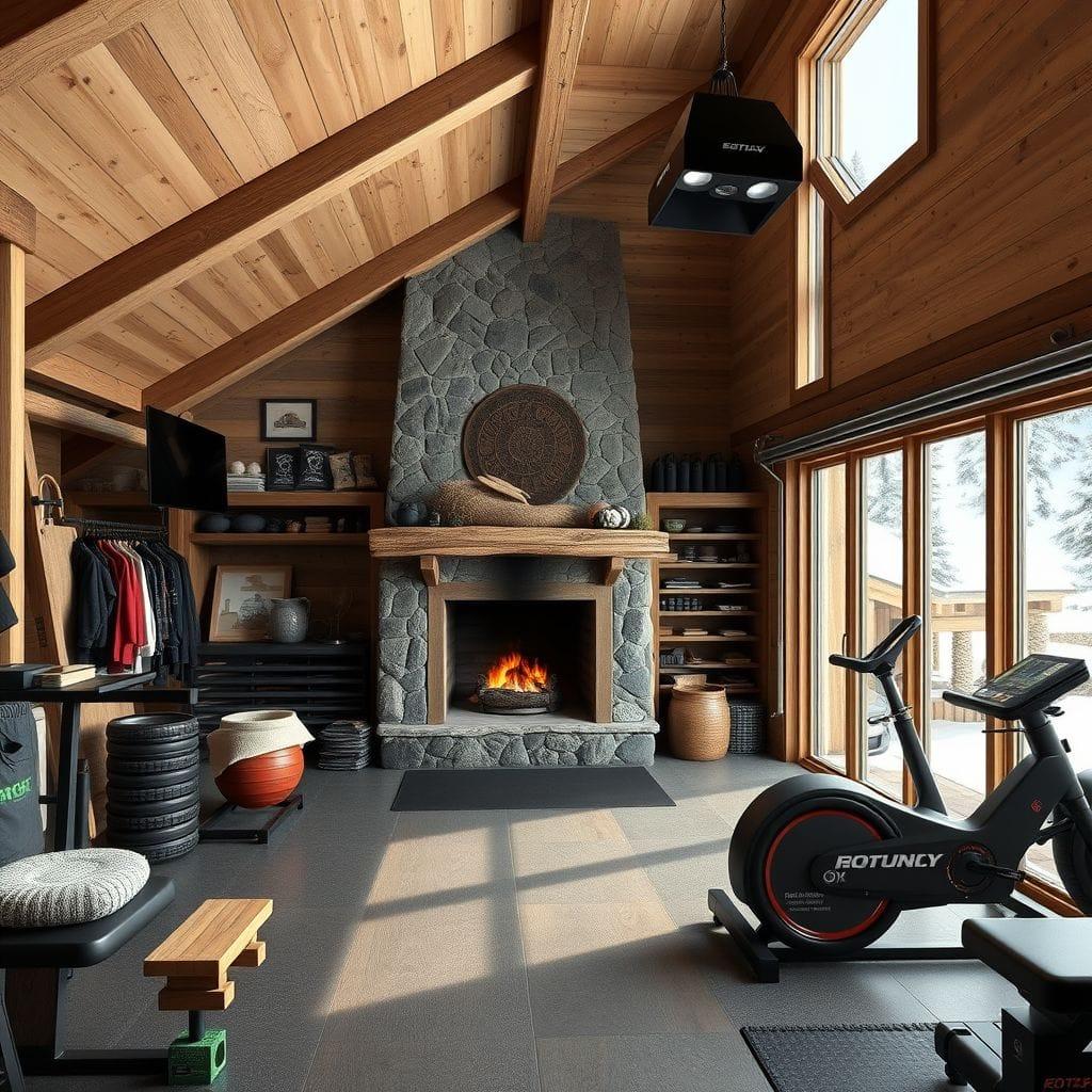 Ski Chalet garage gym - AI Generated