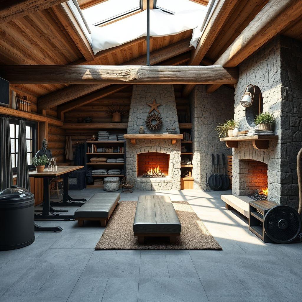 Ski Chalet garage gym - AI Generated