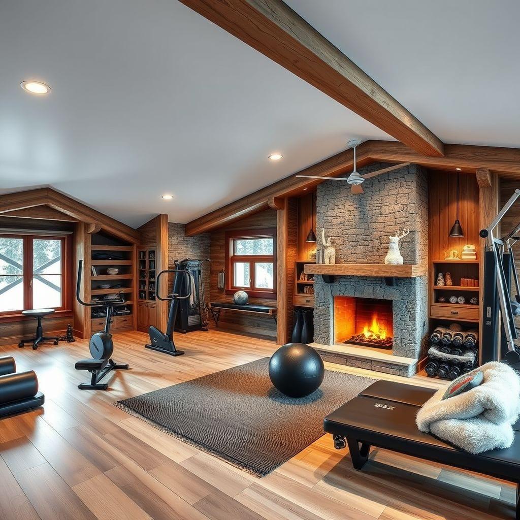 Ski Chalet home gym - AI Generated