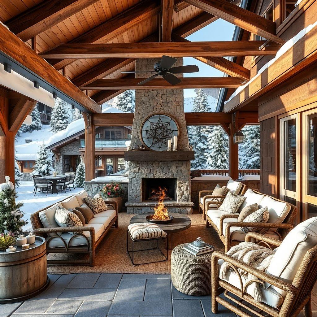 Ski Chalet outdoor patio - AI Generated