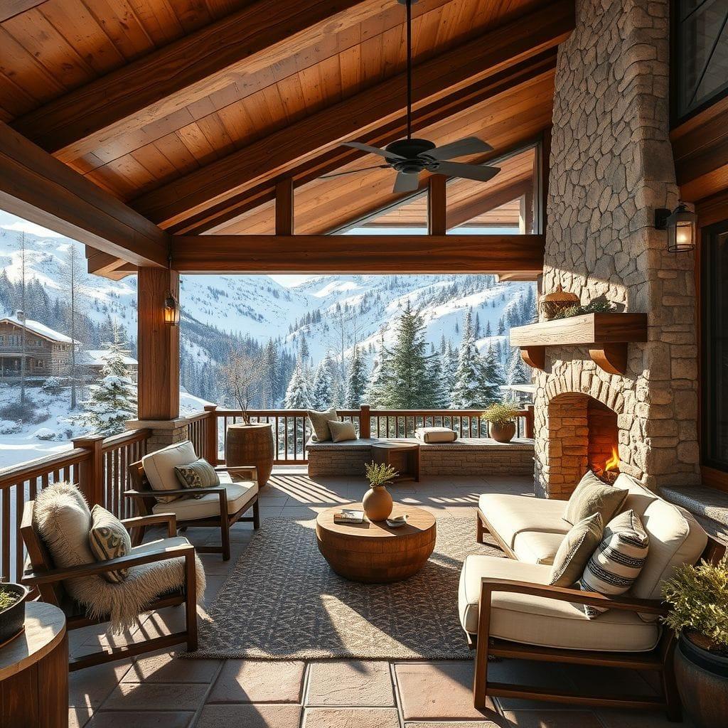 Ski Chalet outdoor patio - AI Generated