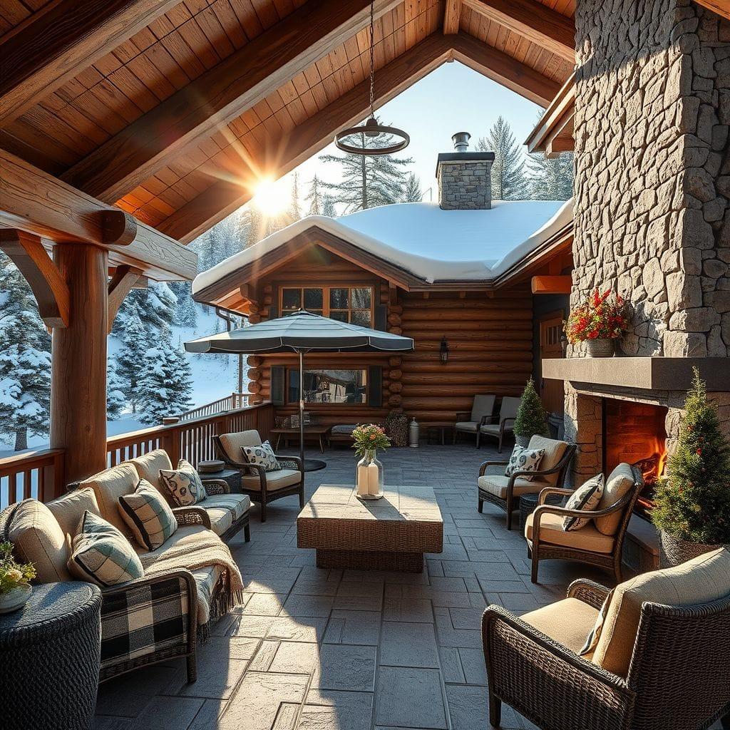 Ski Chalet outdoor patio - AI Generated