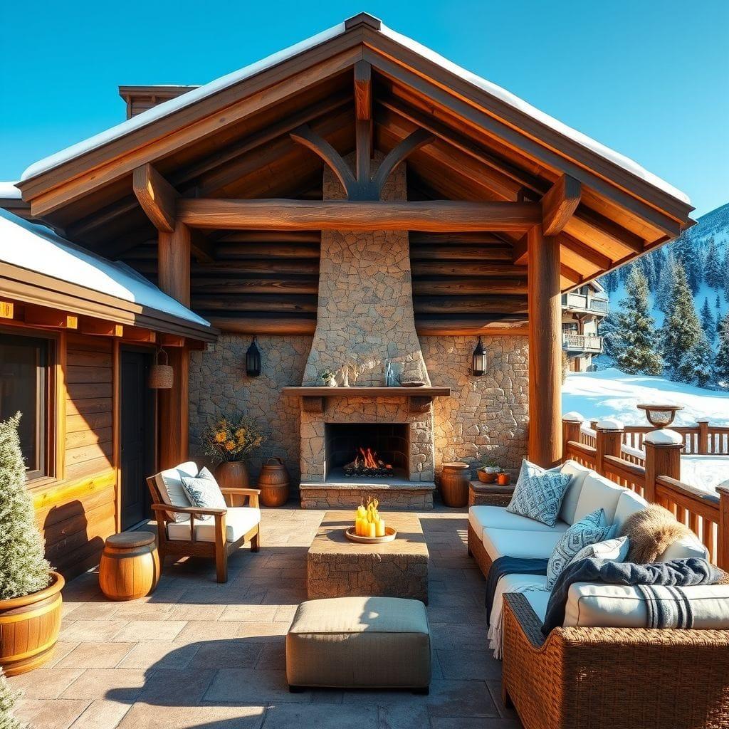 Ski Chalet outdoor patio - AI Generated
