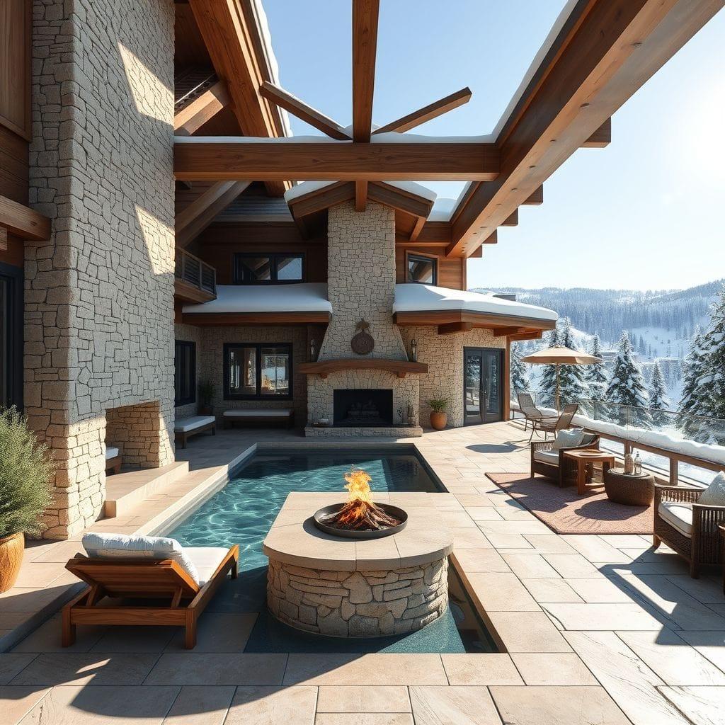 Ski Chalet outdoor pool area - AI Generated