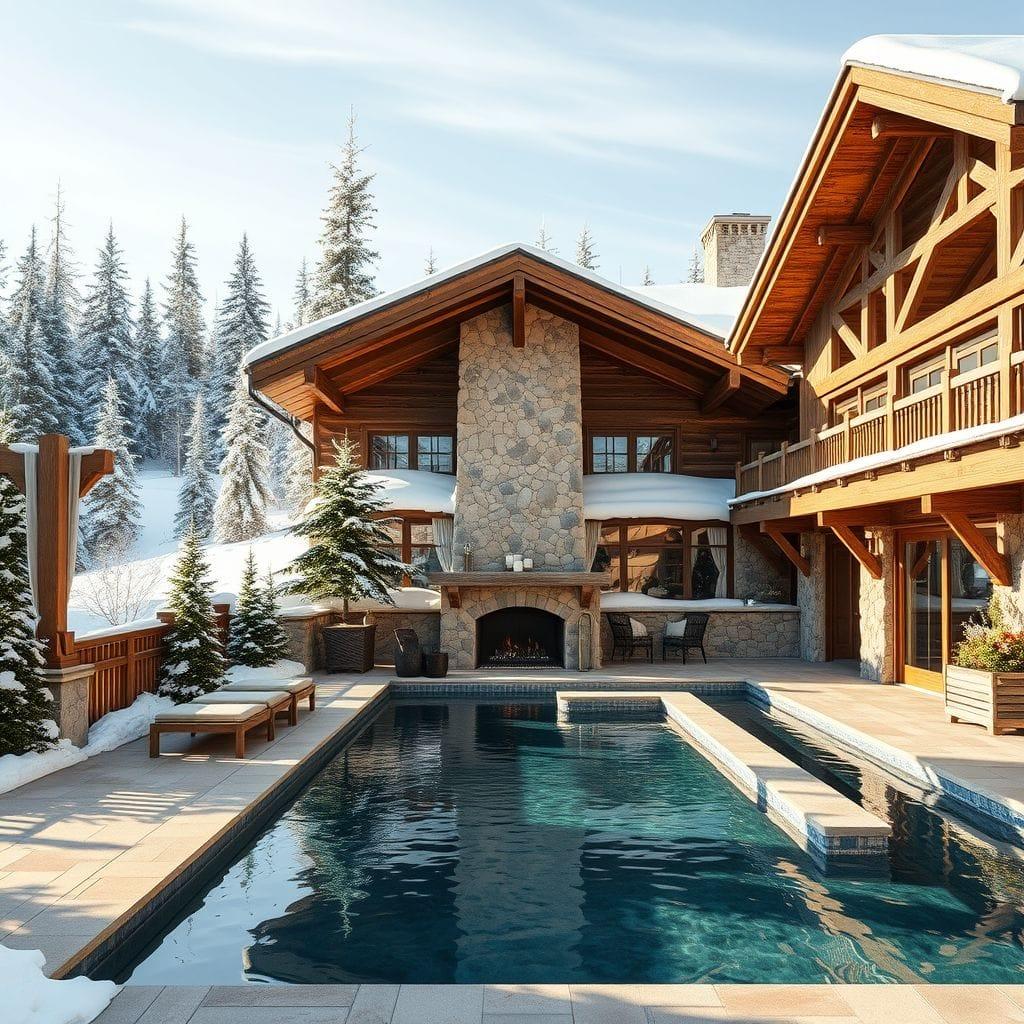 Ski Chalet outdoor pool area - AI Generated