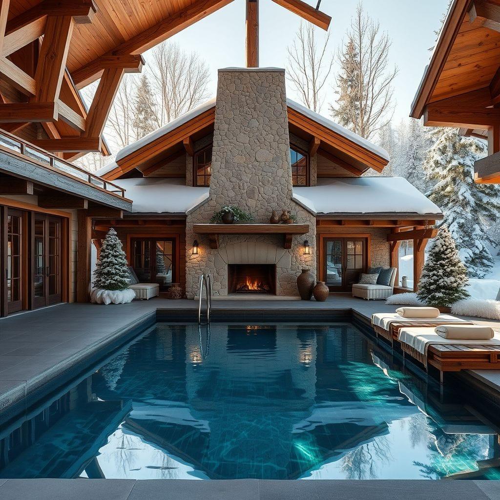 Ski Chalet outdoor pool area - AI Generated