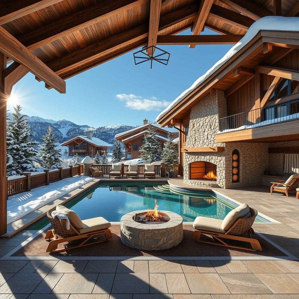 Ski Chalet outdoor pool area - AI Generated
