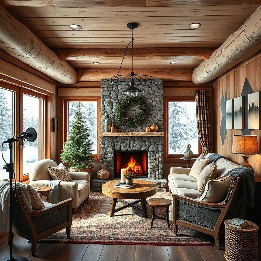 Ski Chalet podcast studio - AI Generated