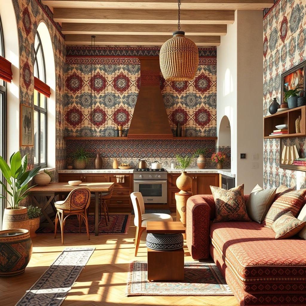 Tribal kitchen living combo - AI Generated