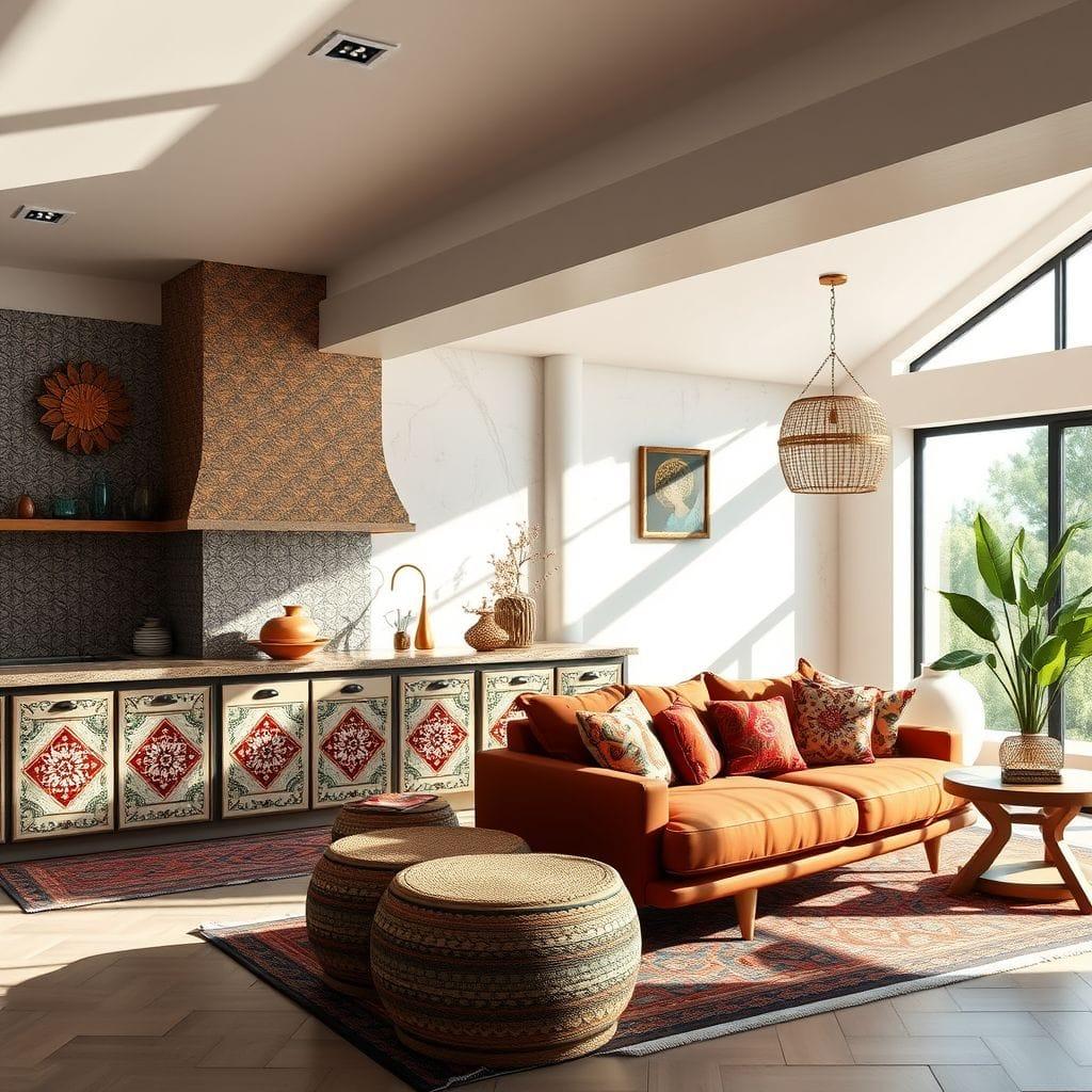 Tribal kitchen living combo - AI Generated