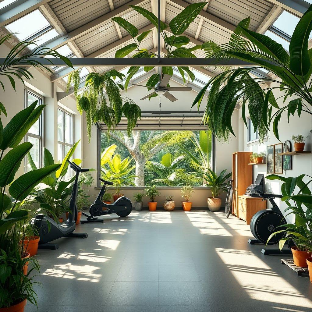 Tropical garage gym - AI Generated