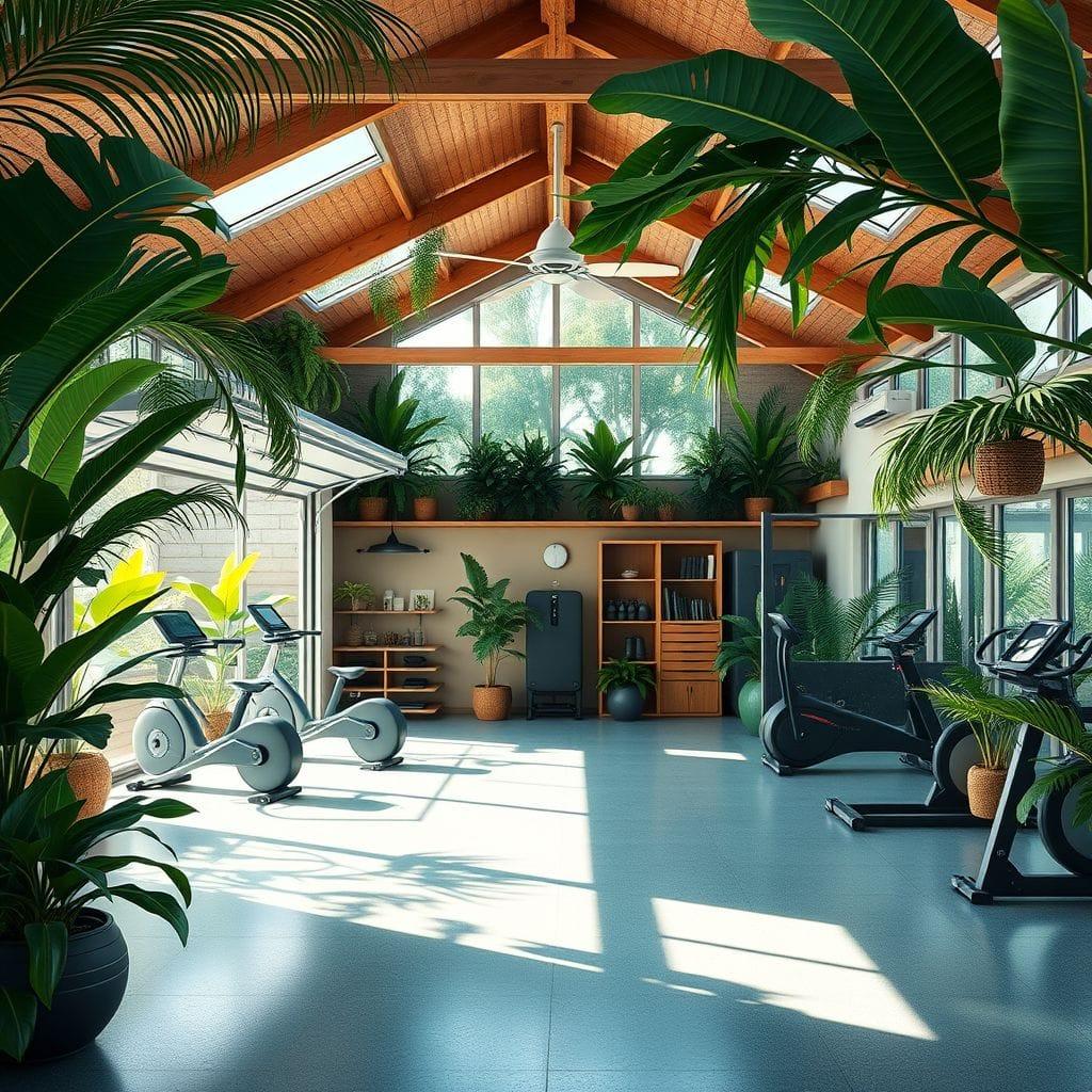 Tropical garage gym - AI Generated