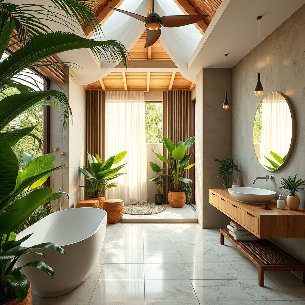 Tropical hotel bathroom - AI Generated