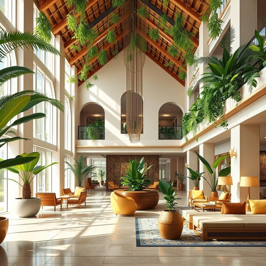 Tropical hotel lobby - AI Generated